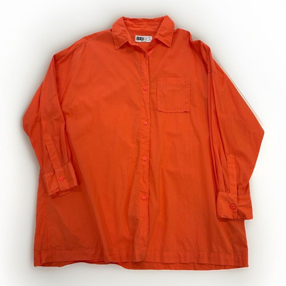 Beach Riot Coverup Womens Size Medium Button Down Long Sleeve Orange Swim